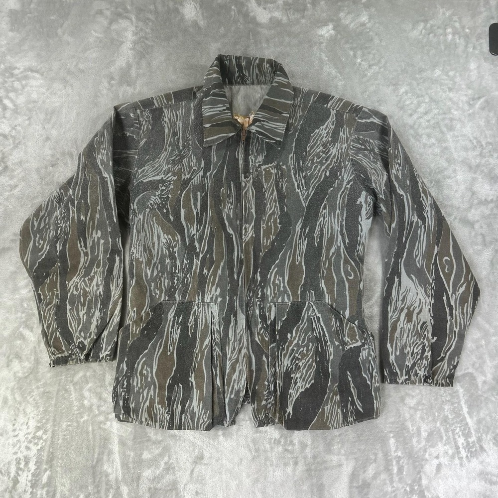 Ideal Jacket Womens Gray Camouflage Outdoor Zip Front Elastic Waist Hunting